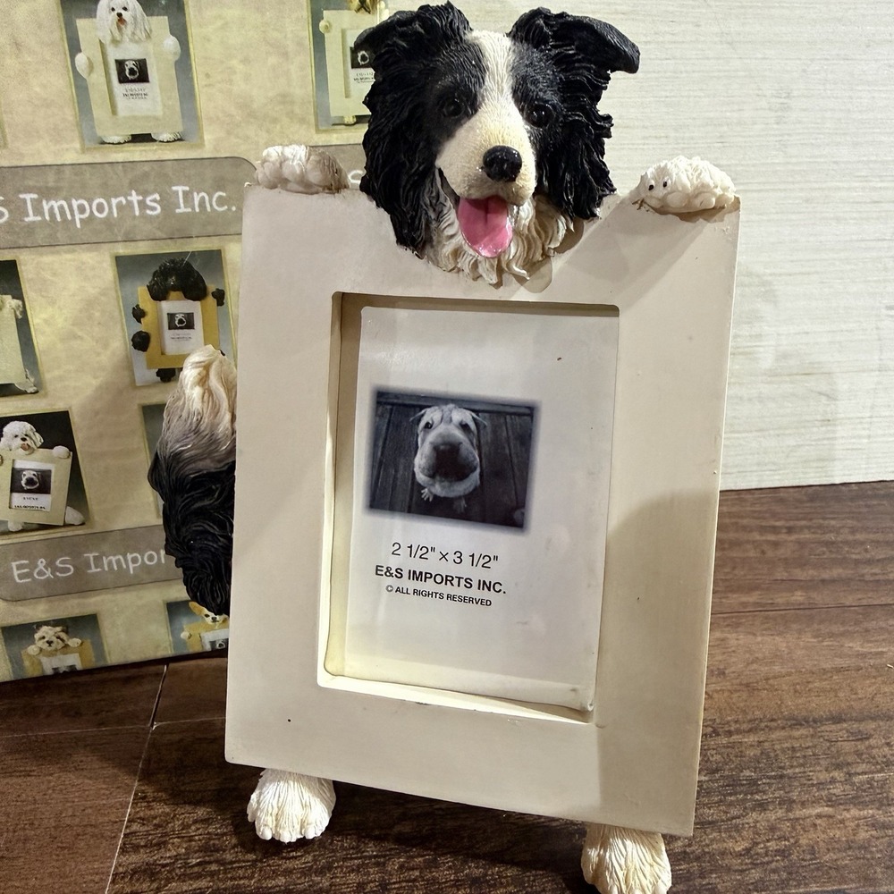 NOS Border Collie 3-D Desk Top Photo Frame For 2"X3" E&S Imports NEW In Box